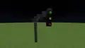 Eine einzelne Lampe, die nach rechts auf die Fahrspur geht