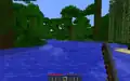 Der Spieler angelt in einem Fluss eines Dschungelbioms