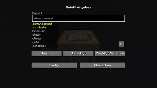 Das Eingabeinterface des Befehlsblocks (Java Edition)