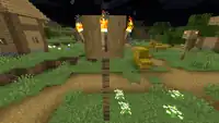 Ein entrindeter Stamm als Fackelhalter bei einer Dorflaterne.
