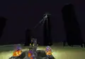 Die Strahlen, welche von den vier Enderkistallen am Portal ausgehen, um neue Enderkristalle auf den Obsidiansäulen zu erschaffen.