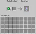 Ein Spieler handelt mit einem Dorfbewohner, wodurch er ein Erfahrungsfläschchen erhält.