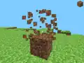 Die ersten programmierten Partikel sind beim Zerstören eines Blockes (hier Erde) zu sehen. Version Pre-Classic Pre 0.0.9a (rd-161348)
