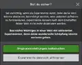 Warnhinweis beim Aktivieren von Experimenten.