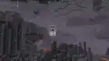 Ein Ghast beim Abfeuern einer Feuerkugel aus der Entfernung