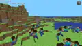 Menschen springen in der Landschaft umher