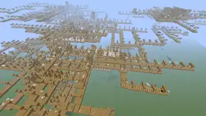 Mine in einer Flachlandwelt schwebend, um ihr Ausmaß sehen zu können