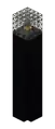 Ansicht einer Obsidiansäule mit einem Eisengitterkäfig.