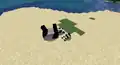 Ein Panda und ein kleiner Panda liegen auf dem Rücken.