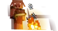 Ein offizieller Artwork eines Schweini, der neben einem Feuer steht