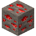 Redstone-Erz das im Dunkeln leuchtet und Partikel aussendet.