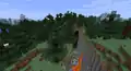Eine schneefreie Taiga mit einer Schlucht in Beta 1.8