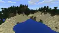 Ein Strand bedeckt die Steilwände am Rand einer Taiga in der Bedrock Edition