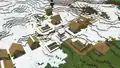 Ein Ebenendorf in der verschneiten Tundra.