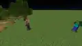 Ein Zombie jagt einen Dorfbewohner.