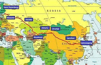 Übersichtskarte Westeuropa-Westchina-Verkehrskorridor