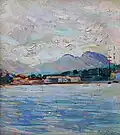 Seelandschaft, Ölgemälde auf Leinwand, 27 × 24 cm, Privatsammlung.