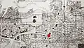 Das steineren Haus Tuptalos (blau) im Stadtplan des Podol von 1812