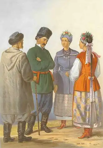 Ukrainerinnen mit Plachtas (Mitte des 19. Jahrhunderts)
