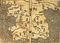Dokdo (Usan, 于山) wurde im Westen von Ulleungdo eingezeichnet (1530, Korea).