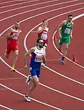 Dritter Vorlauf (v.&nbsp;l.&nbsp;n.&nbsp;r.): Aljaksandr Linnik, Martyn Rooney, Luca Flück, Brian Gregan