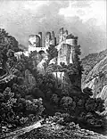 Das Schloss von Rochechinard, Zeichnung von Alexandre Debelle (* 1805, † 1897)