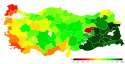 Verteilung der Ja-Stimmen in Prozent in den 81 Provinzen.