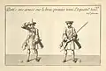 Infanteristisches Exerzieren ohne Reitstiefel, Tafel aus einem Fecht- und Exerzierbuch von 1736