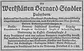 Werbeanzeige der Fa. Bernard Stadler von Juni 1914