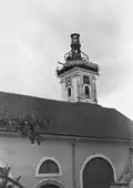 Turm während der Neueindeckung 1971