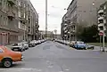 Blick von der Pflug- zur Chausseestraße, mit dem Kamin des Heizwerkes Scharnhorst, 1991