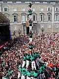 Erster pilar de vuit amb folre i manilles descarregat in Barcelona, Castellers de Vilafranca, 25/09/2005