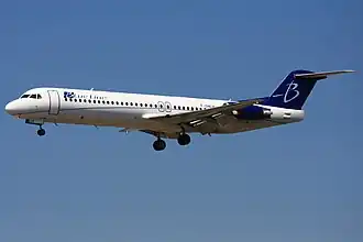 Eine Fokker 100 der Blue Line