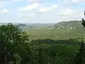 Blick vom Gipfel zum Alten und Neuen Wildenstein, Hausberg und den Affensteinen mit Bloßstock