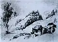 Skizze der Burg Treffen (Kärnten) nach Markus Pernhart mit Blick aus Osten.