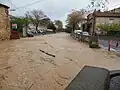 Die Lène in Servian bei Hochwasser