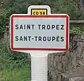 Ortstafel Saint Tropez mit französischer und provenzalischer[1] Beschriftung