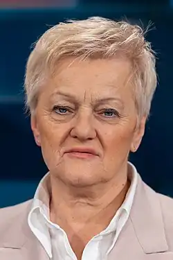 Portrait Renate Künast vor Fernsehkulisse