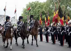 Reiter der „Königlichen Eskorte“ (Belgien) mit Bärenfellmützen
