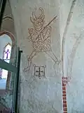 Fresko mit Darstellung einer wendischen Gottheit, die für ein Abbild des Teufels gehalten wird
