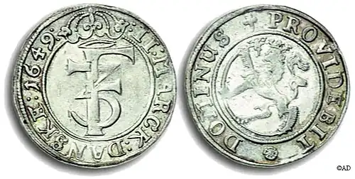 Norwegische 2-Mark-Münze von 1649