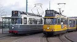 Straßenbahnwagen Amsterdam 1G und 7G (nur das rechte Fahrzeug 724 ist teilweise von Werkspoor gebaut worden)
