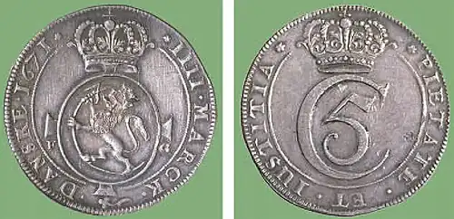 Vier Mark von Christian&nbsp;V. von 1671.