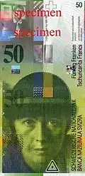 50-Franken-Note mit dem Porträt von Taeuber-Arp