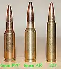 Größenvergleich mit der 6&nbsp;mm&nbsp;AR und der .223 Remington