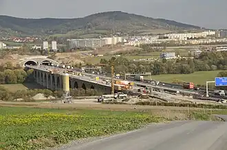 Anschlussstelle Jena-Göschwitz, Baustelle der Saaletalbrücke mit Lobdeburgtunnel (2008)