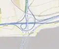 Autobahnkreuz Holz mit abgeschnittener Verbindung zur BAB&nbsp;44 Richtung Aachen – von 2005 bis 2018 als Dreieck Holz ausgeschildert
