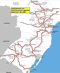Streckenplan der ALLMS – América Latina Logística Malha Sul S.A.