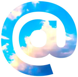 Logo des AT Protocol. Es zeigt ein At-Zeichen gefärbt mit einem Bild eines blauen Himmels.