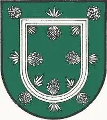 ein gegenständig mit benadelten Föhrenzapfen besteckter Doppelstabinnenbord